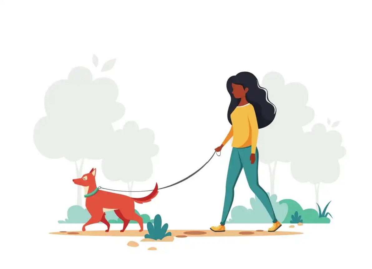 Illustration of women walking a dog